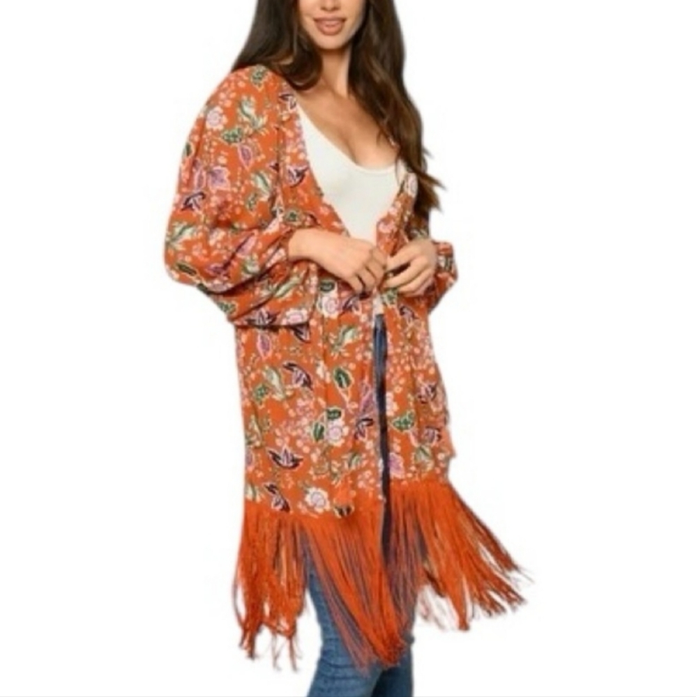 Fanco size medium multi color orange kimono cover up